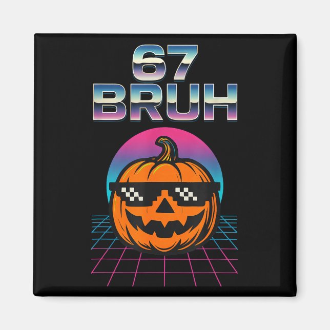 Imán 67 Bruh Meme Halloween Pumpkin 6 7 Brainrot Six Se (Frente)