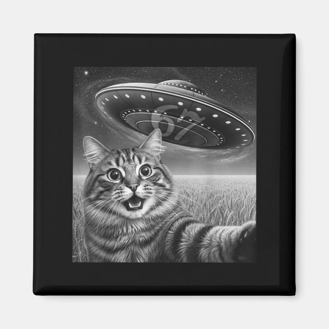 Imán 67 Cat Selfie With Alien Ufos Funny Cat Six Seven  (Frente)