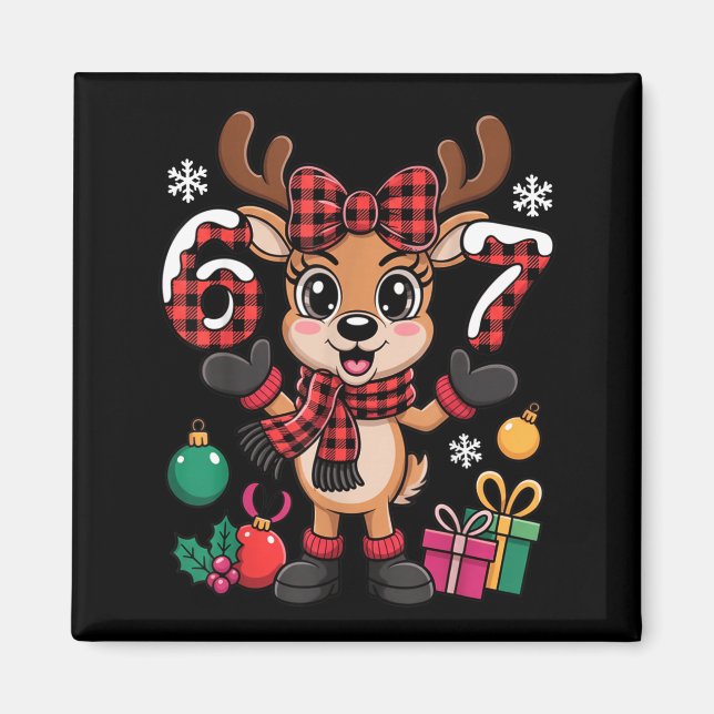 Imán 67 Christmas Outfit Women Meme Reindeer Six Seven  (Frente)