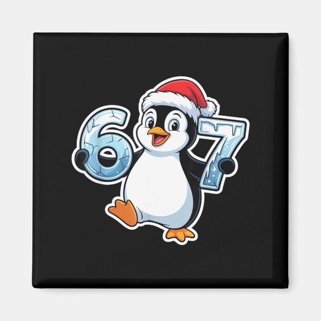 Imán 67 Christmas Penguin Santa Hat Birthday Holiday  (Frente)
