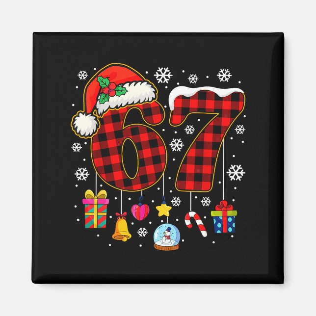 Imán 67 Christmas Red Plaid 6 7 Six Seven Boys Christma (Frente)