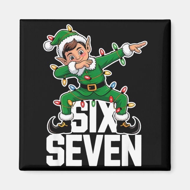 Imán 67 Christmas Six Seven 6 7 Meme Funny Dabbing Elf  (Frente)