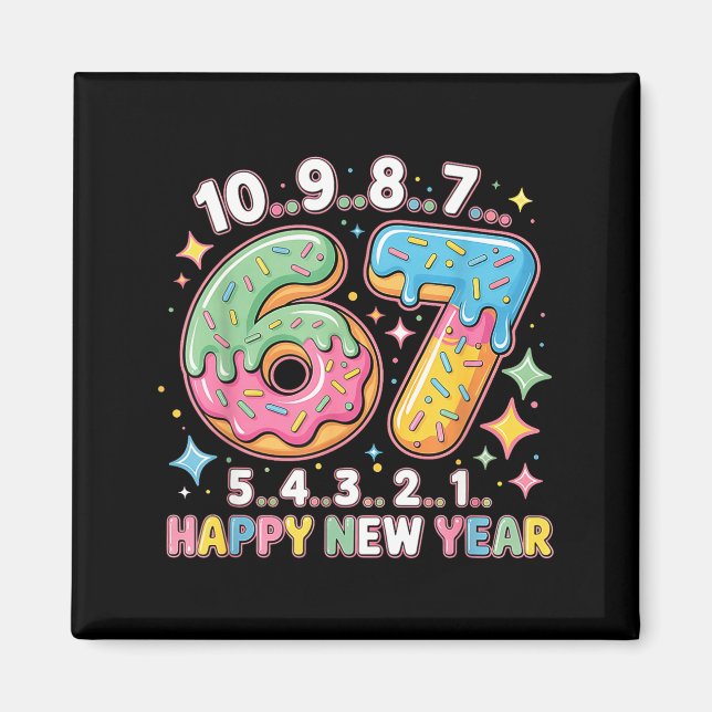 Imán 67 Countdown Happy New Year 2026 Funny Donut Numbe (Frente)