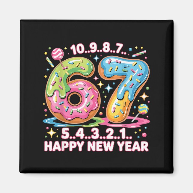 Imán 67 Countdown Happy New Year 2026 Funny Donut Numbe (Frente)