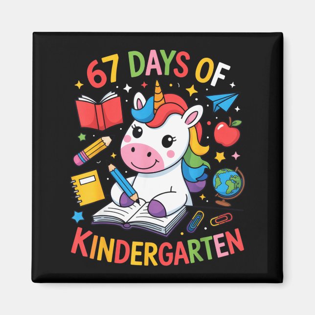 Imán 67 Days Of Kindergarten Unicorn Outfit For Kids An (Frente)