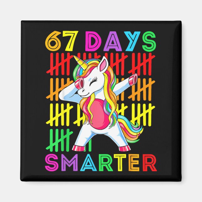 Imán 67 Days Smarter Kids Girls Unicorn 67th Day Of Sch (Frente)