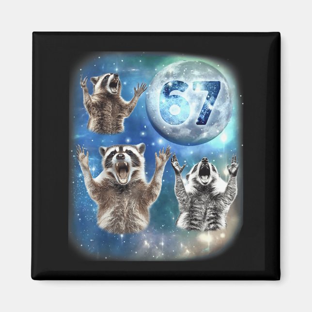 Imán 67 Meme Three Racoon Howling At The Moon 67  (Frente)