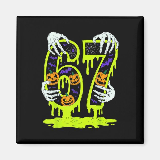 Imán 67 Meme Trendy Skeleton Halloween Funny Six Seven  (Frente)