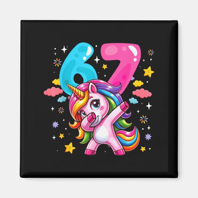Imán 67 Meme Unicornio Para Niñas Seis Siete Meme Brain (Frente)