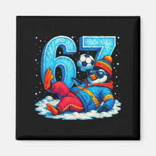 Imán 67 Regalo de meme divertido de fútbol de pingüino