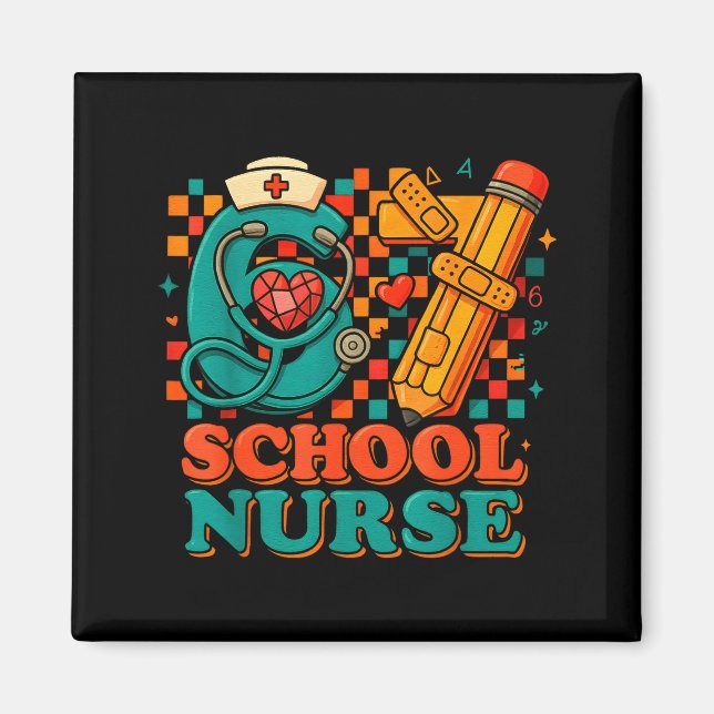 Imán 67 School Nurse Days Pencil Heart Funny Medical  (Frente)