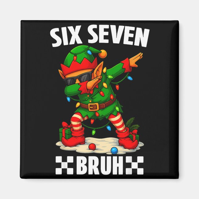 Imán 67 Six Seven Bruh Funny Christmas Dabbing Elf 6 7  (Frente)
