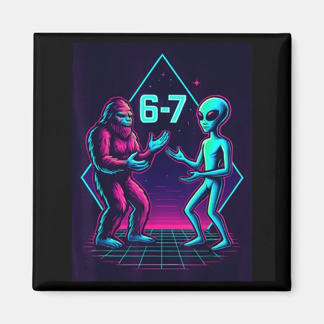Imán 67 Six Seven Meme Funny Bigfoot Alien Sasquatch Uf (Frente)