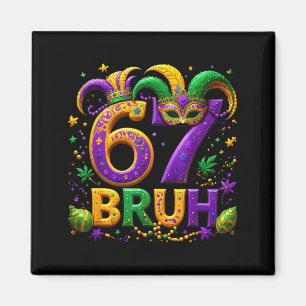 Imán 67 Sombrero de Bufón Bruh Pluma Máscara Mardi Gras