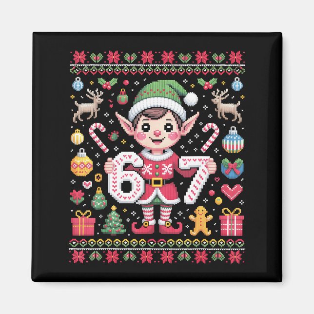 Imán 67 Suéter Feo Duende De Navidad Lindo 6 7 Meme Nav (Frente)