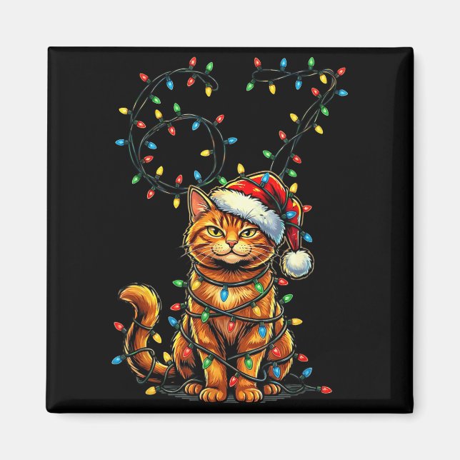 Imán 67 Tabby Orange Cat Christmas Santa Hat Six Seven  (Frente)