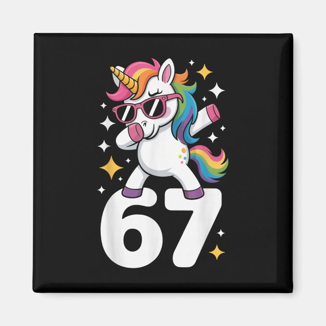 Imán 67 Unicornio Dabbing Six Seven Meme Divertido  (Frente)