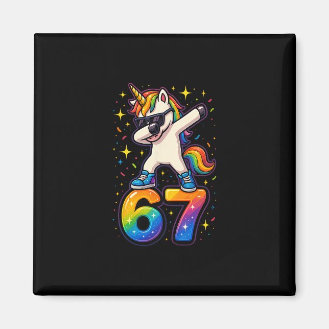 Imán 67 Unicornio haciendo dabbing Six Seven Meme Diver (Frente)