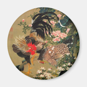 Imán 6. 紫陽花双鶏図, Hydrangea y gallo, Jakuchū del 若冲