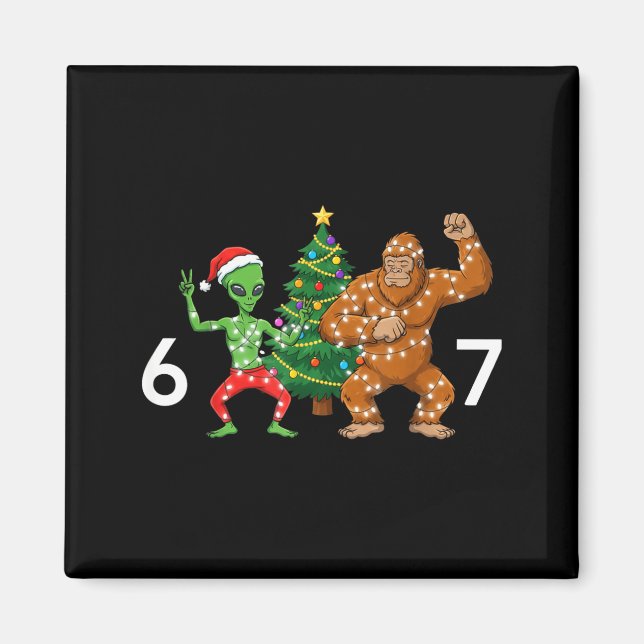Imán 6 7 Meme Christmas Alien Sasquatch Six Seven Fun  (Frente)