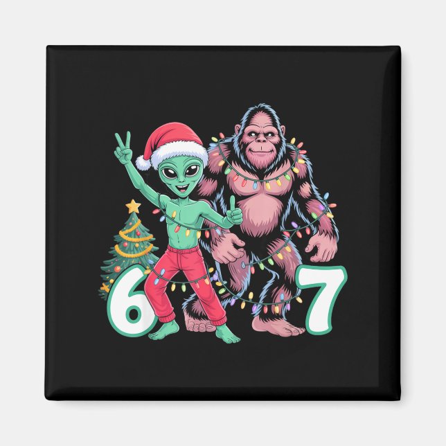Imán 6 7 Meme Christmas Alien Sasquatch Six Seven Fun  (Frente)
