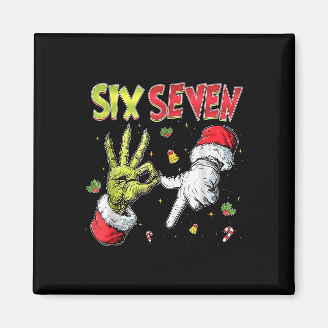 Imán 6 7 Seis Siete Mano Gen Z Alpha Meme Lenguaje Xmas (Frente)