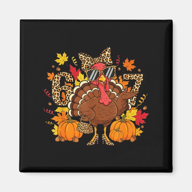 Imán 6 7 Thanksgiving Funny Leopard Bow Turkey Six Seve (Frente)