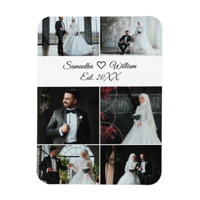 Imán 6 Collage de matrimonio personalizado con nombres (Vertical)
