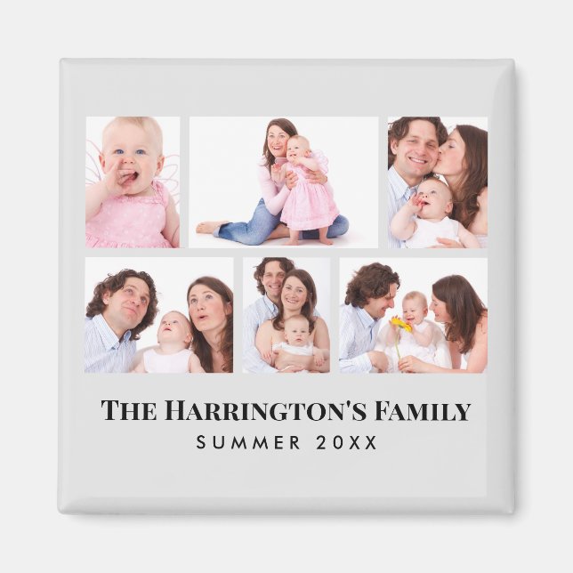 Imán 6 secciones Personalizado foto marcos grises Minim (Frente)