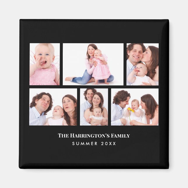 Imán 6 secciones Personalizado foto marcos negros (Frente)