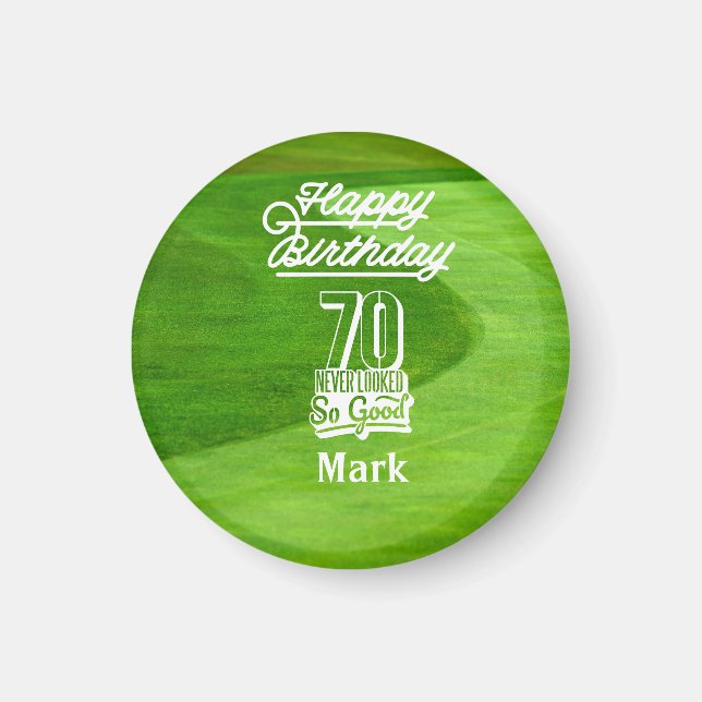 Imán 70.º cumpleaños de golf para golfistas sobre hierb (Frente)