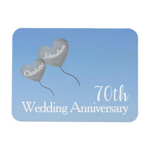 Imán 70° aniversario boda globos de corazón platino
