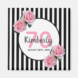 Imán 70 años flor rosa nombre de rayas negras