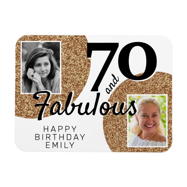 Imán 70 y Fabulous Gold Purpurina 2 Photo 70th Birthday (Horizontal)