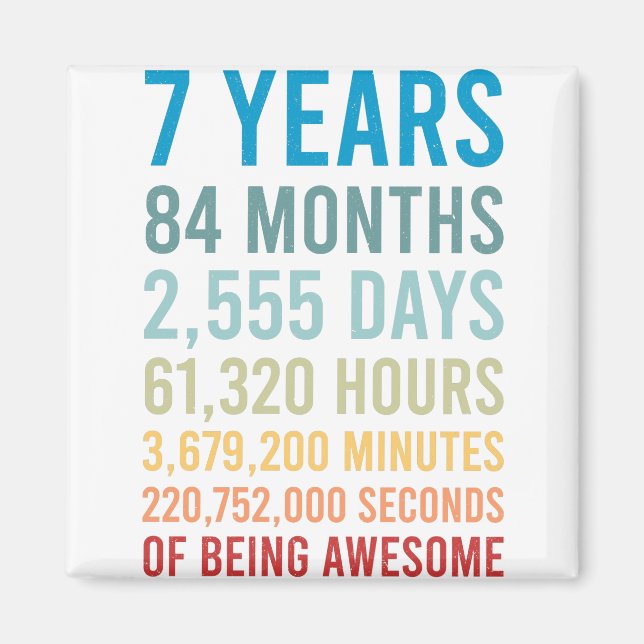 Imán 7 Años 84 Meses 2555 Días De Cumpleaños Increíble (Frente)