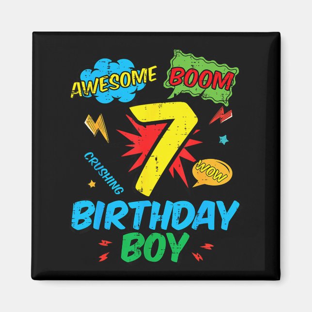 Imán 7 Birthday Boy Comic Cool 7th Bday Superhero Party (Frente)