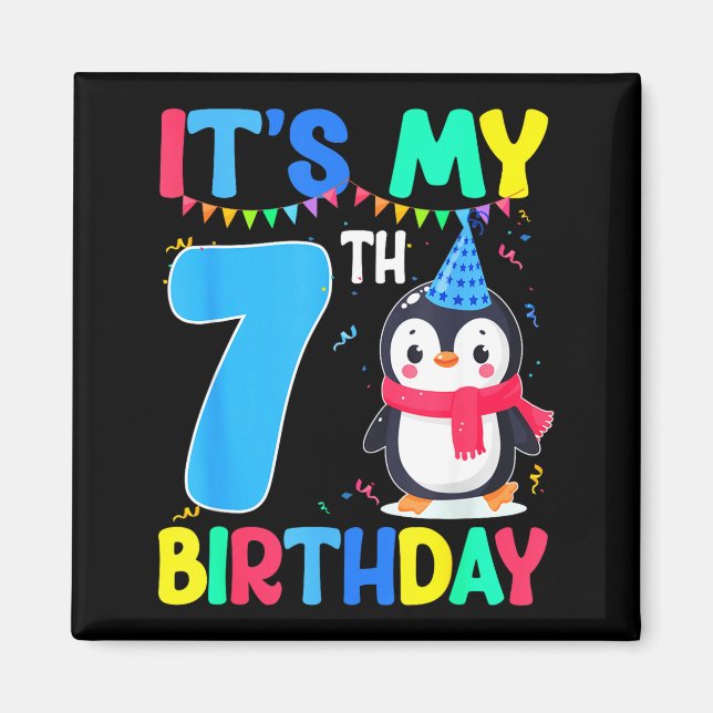 Imán 7 Year Old Birthday Penguin Themed It's My 7th Bir (Frente)