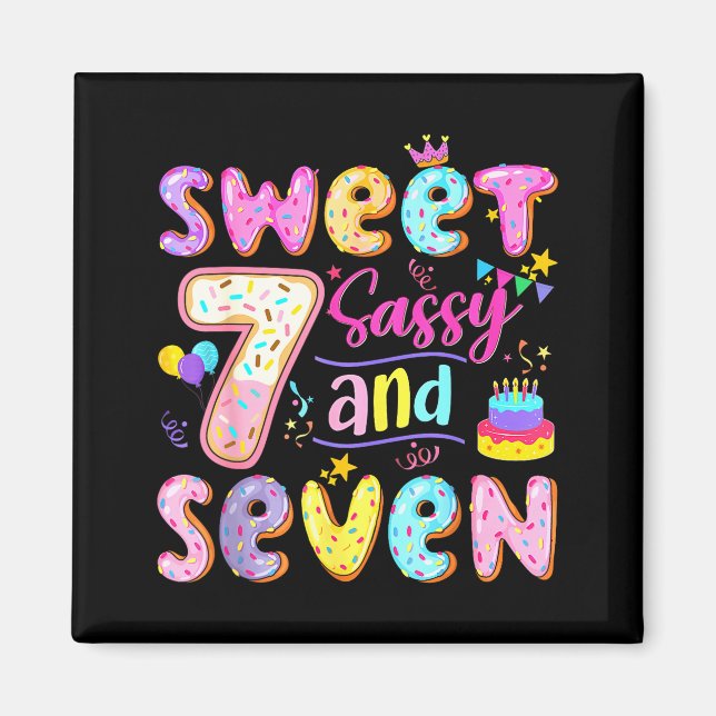 Imán 7th Birthday Girl Donut Sweet Sy And Seven Birthda (Frente)