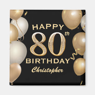 Imán 80.ª fiesta de cumpleaños Globos de oro y negro