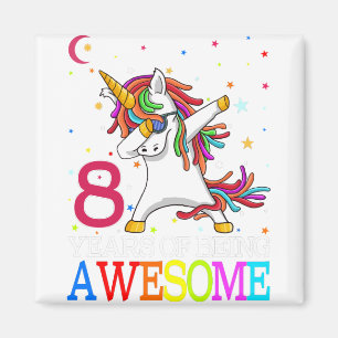 Imán 8.º cumpleaños Dabbing Unicornio regalo Fiesta 8 a