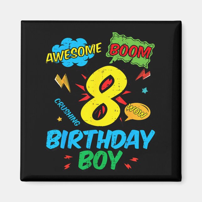 Imán 8 Birthday Boy Comic Cool 8th Bday Superhero Party (Frente)