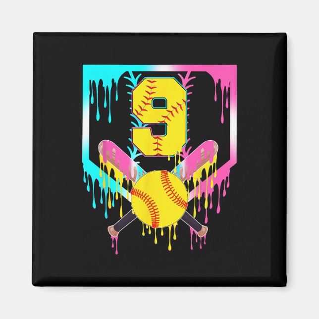 Imán 9º Cumpleaños Softll Placa de Home Drip Helado 9 A (Frente)