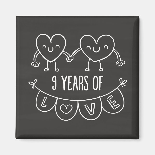 Imán 9.º Aniversario Gift Chalk Hearts (Frente)