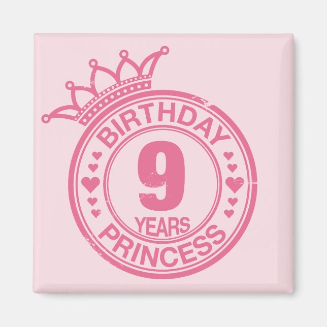 Imán 9 años - Princesa de cumpleaños - rosa (Frente)
