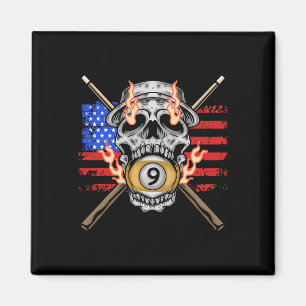 Imán 9 Ball Billiard Pool Player American Flag Skull Bi