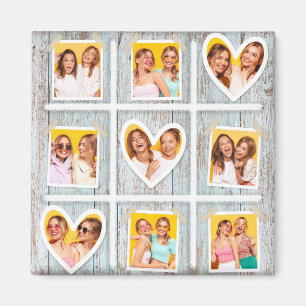 Imán 9 Collages de fotos Rustic Wood Hearts Best Friend