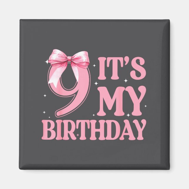 Imán 9th Birthday Girl Coquette Nk Bows 9 Year Old Birt (Frente)