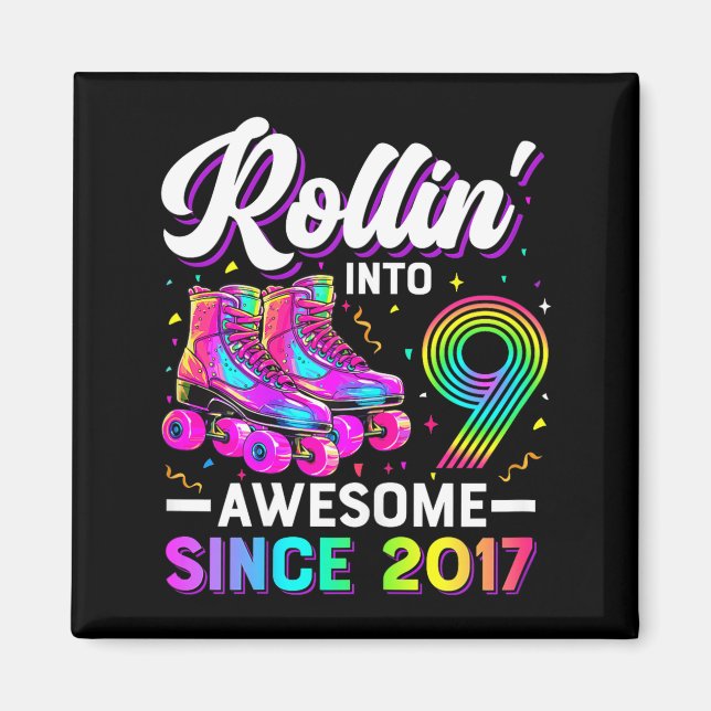 Imán 9th Birthday Shirt Girl Nine 9 Year Old Roller Ska (Frente)
