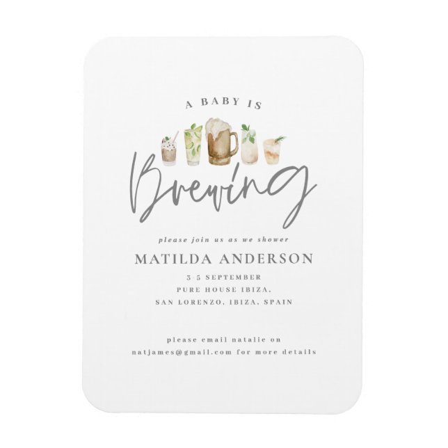 Imán A baby is brewing watercolour beer baby shower ann (Vertical)