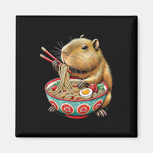 Imán A Capybara le encanta el fideo, el capibara come e (Frente)